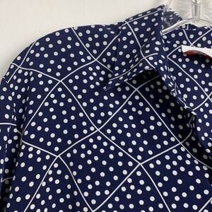 Alia Blue w White Polka Dots 100% Polyester,  Wrinkle Free, Lightweight Blouse